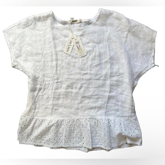 NWT SPAZIOCHIC Italy Made 🇮🇹 100% LINEN crew neck Cap sleeve Peplum Top L - Picture 1 of 7